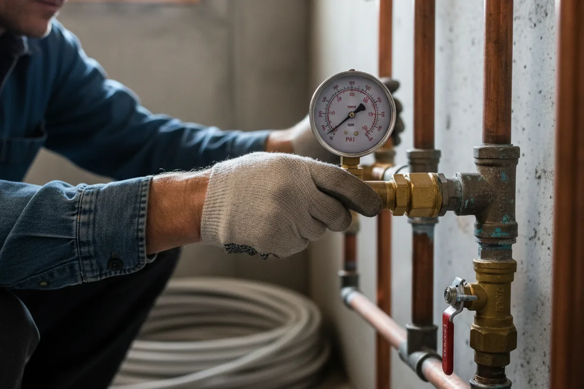 Pressure testing a repaired line during Water Line Repair in Reeds Spring